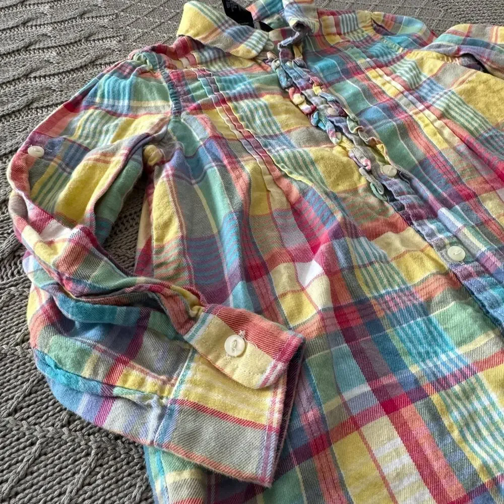 Ralph Lauren Pastel Plaid Ruffled Button Down ~ 5
